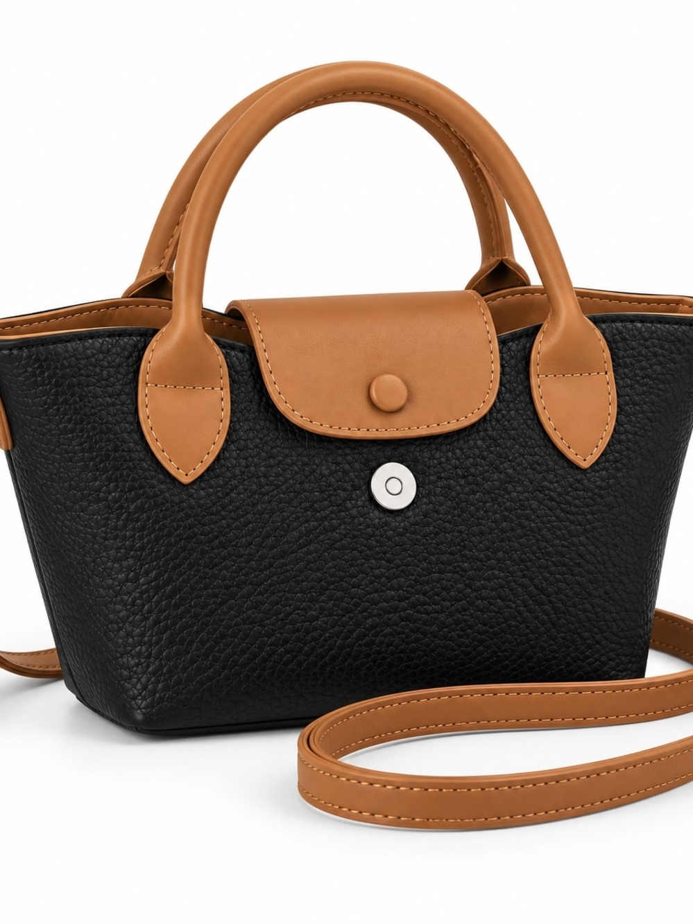 Black & Tan Women's Top-Handle Crossbody Tote - Leather-Trim